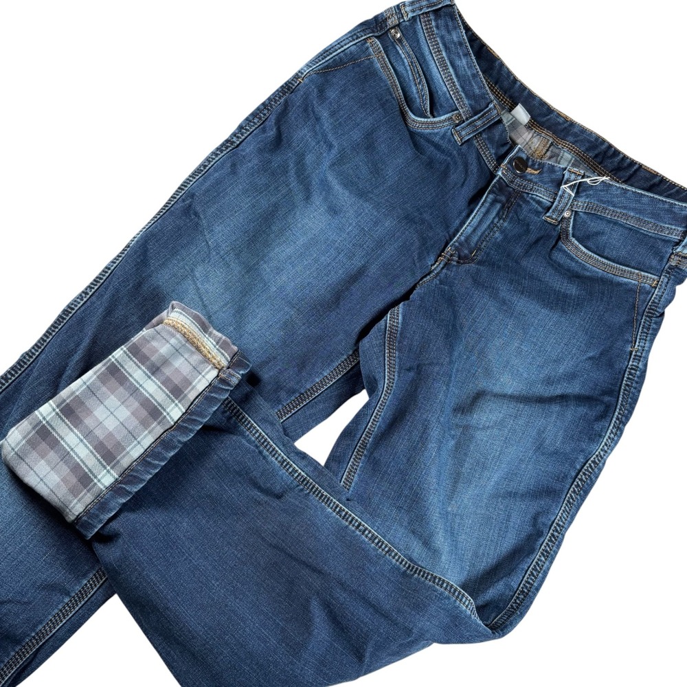 Carhartt Flannel Lined Jeans Womens HTF Sz 8 Tall Blue Straight Leg 100648 warm
